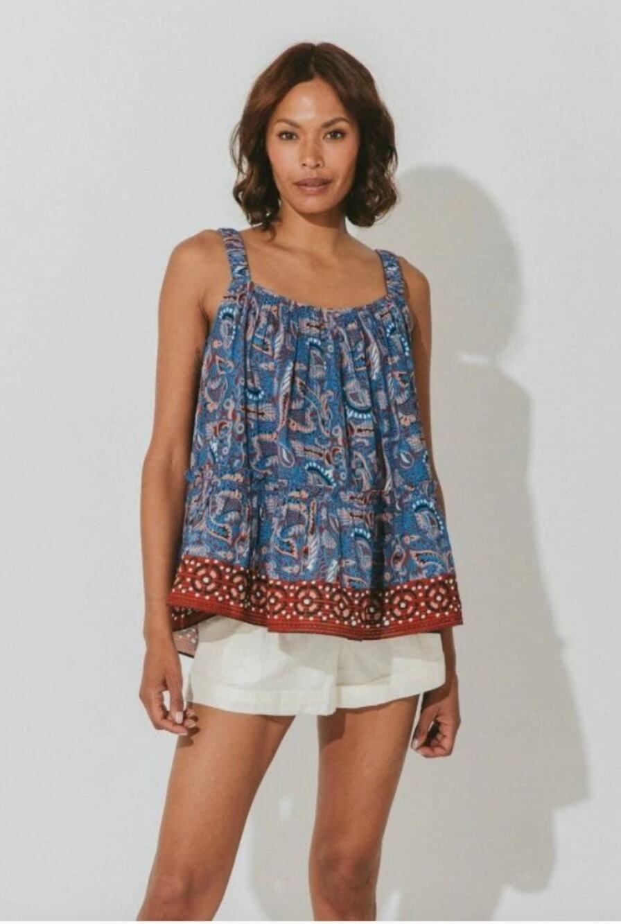 CLEOBELLA NWT Daya Organic Cotton Swing Top Blouse in Lazuli Blue // L